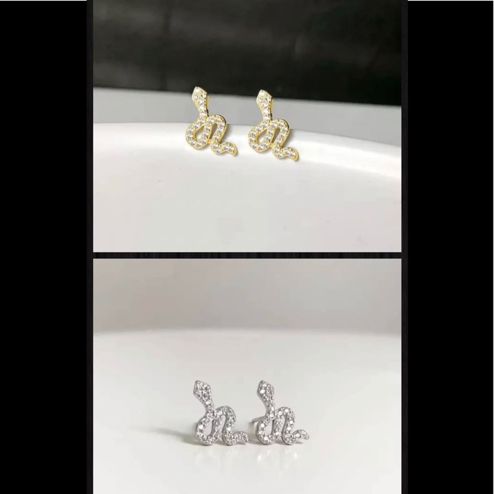 925 Crystal Stud Serpent Snake Earrings